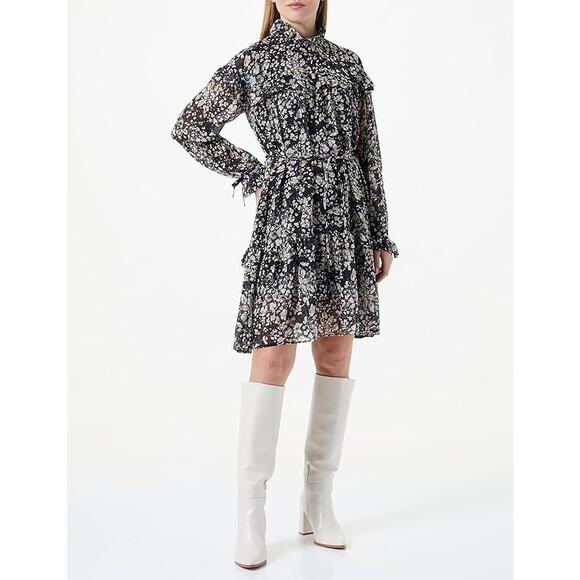 NWT Boss Stand Collar Ruffle Floral Long Sleeve Denada Dress Size 8 - Picture 1 of 6